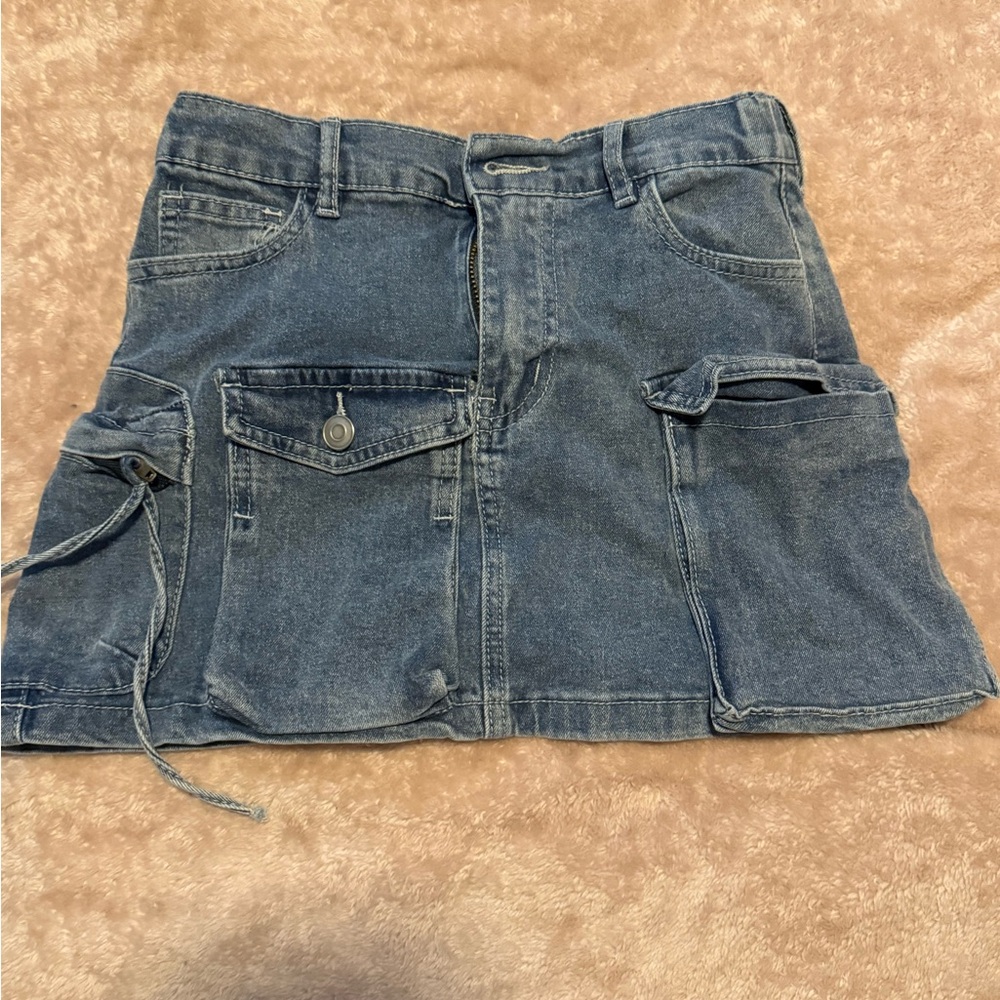 Denim Mini Skirt with Pockets